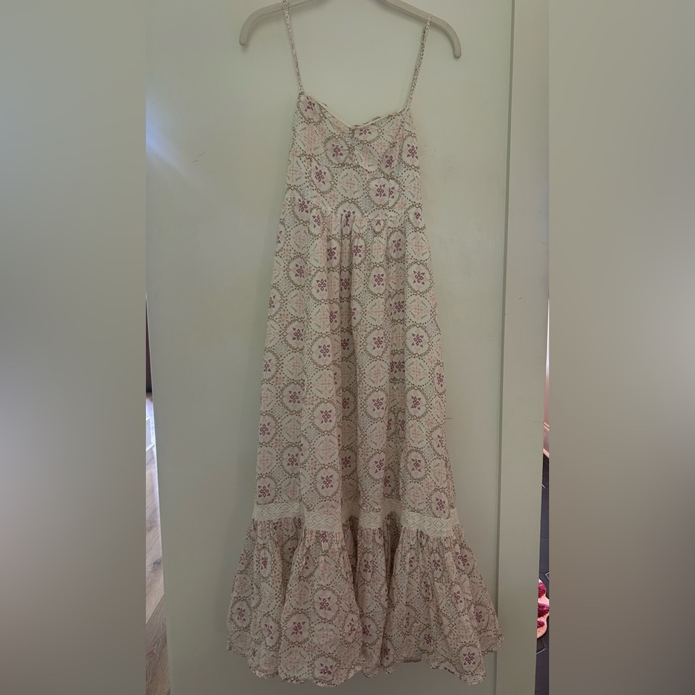 American Eagle Outfitters Cream Maxi Skirt with Pink Floral Print
